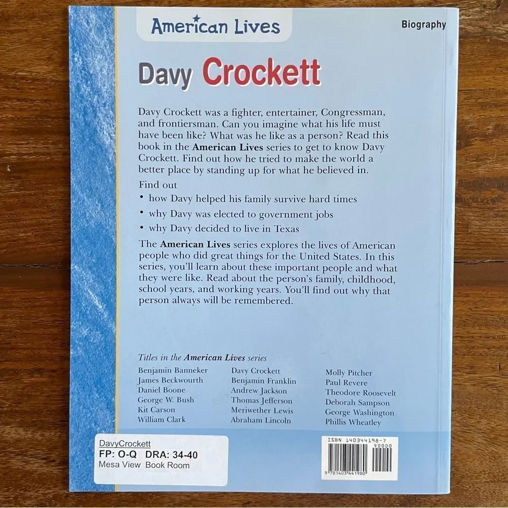 Scholastic American Lives Series - Davy Crockett Book Early Reader Large Print